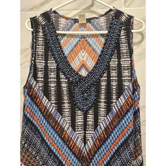 Jennie & Marlis 2X Colorful Bead Embellished Maxi Dress Geometric Sleeveless - Picture 2 of 8
